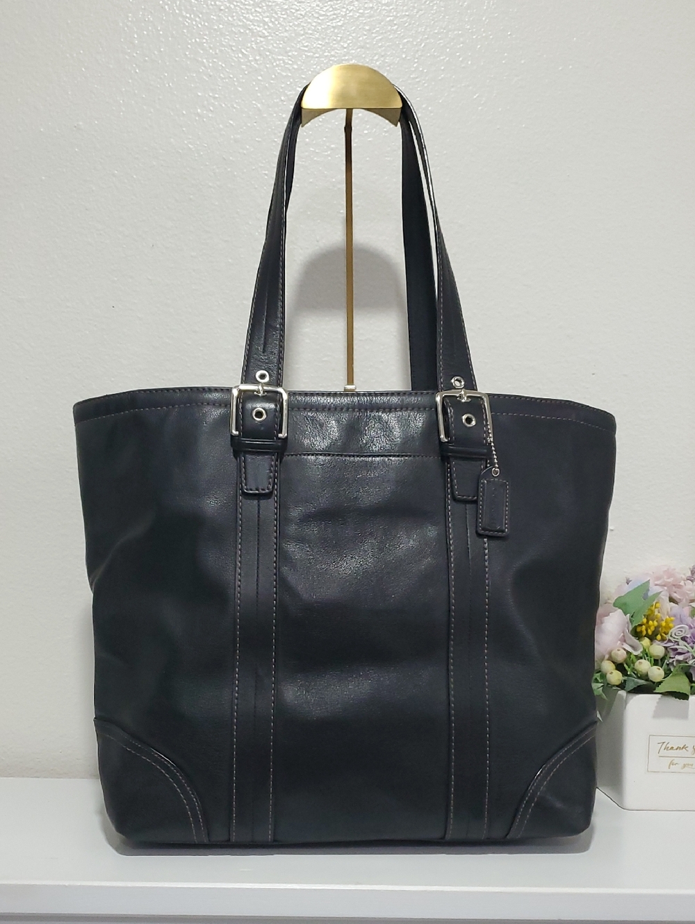 VINTAGE Coach Black Large Hampton Glove-tanned Leather Tote/Shoulder Bag🖤🤍